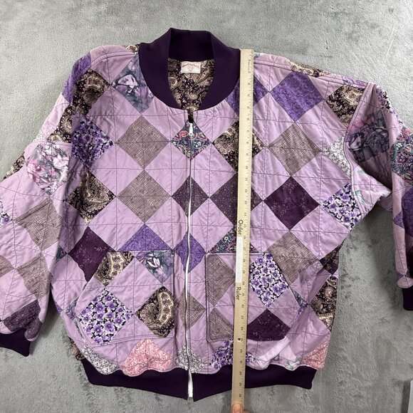 Vintage Patchwork Quilted Bomber Jacket Womens 2X Paisley Floral Handmade 90s - Picture 8 of 16